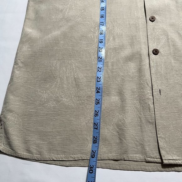 Coconut Bobs 100% Silk Mens Large Hawaiian Camp Shirt Khaki Palm Tree Print - Picture 12 of 13
